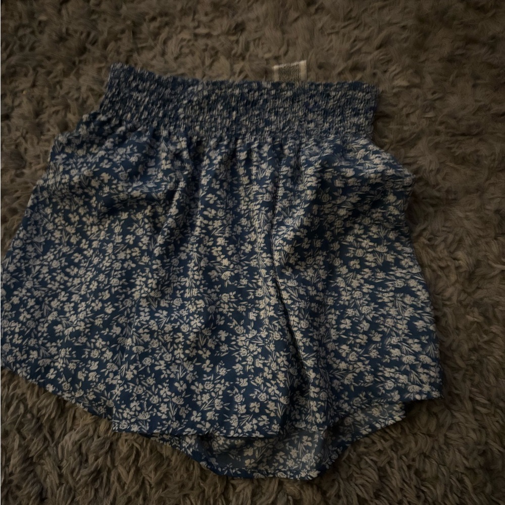 Blue Floral Print Shorts